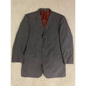 SACARI Men’s Gray Pinstripe Blazer 48L 42W Tropical Wool Classic Lined